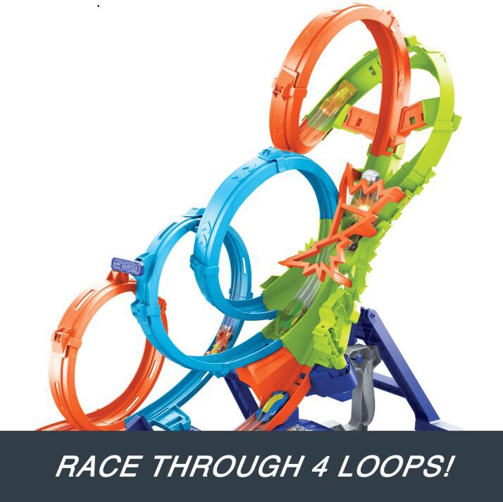 Hot Wheels Action 4 Loop Crash Out Track Set with Motorized Booster 1 64 Scale Toy Car Toys R Us Brunei Official Website