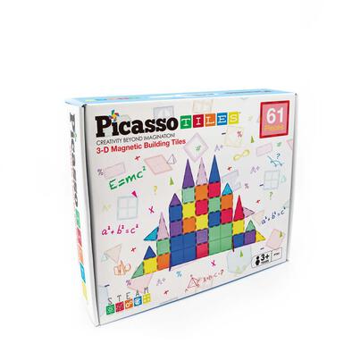 PicassoTiles Magnetic Tiles in Blis 61 Pieces